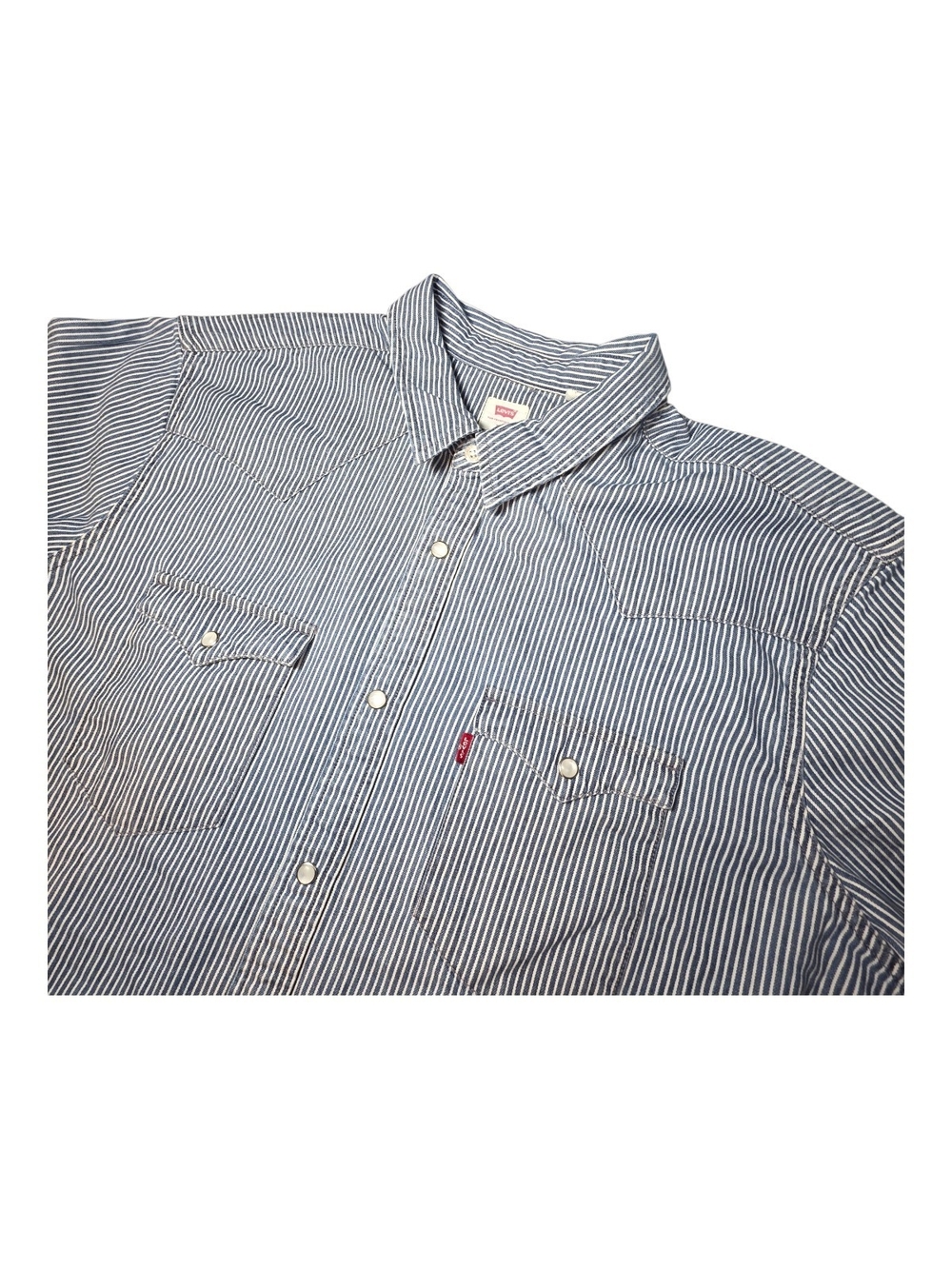 NWT Levi’s The Western Standard Fit Shirt XXL Blue White Railroad Hickory Stripe